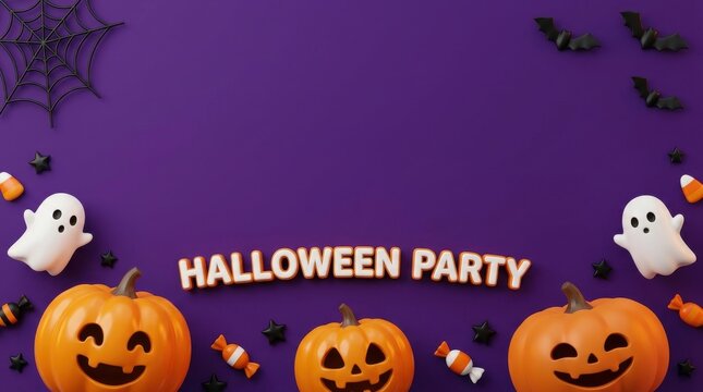 Happy halloween party with jack o lanterns and ghost emojis