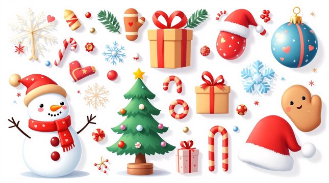 3D Cartoon Gradient Christmas Elements Set