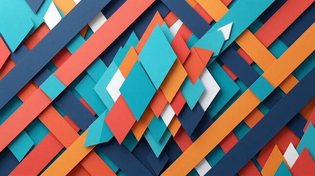 Abstract geometric pattern of intersecting colorful shapes and lines