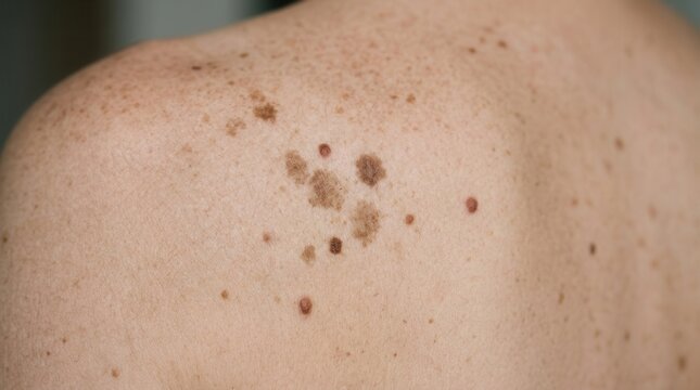 Skin With Multiple Moles And Sun Spots