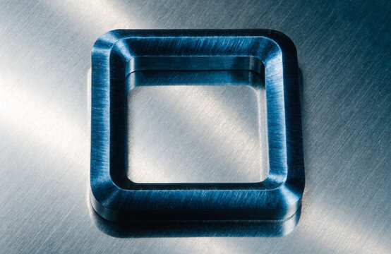 Abstract blue metallic brushed stainless steel frame background