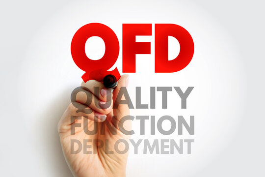 QFD Quality Function Deployment concept written with hand marker, representing product development, design improvement, and customer satisfaction process