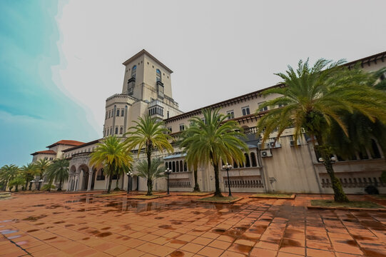 Exterior details and the arabic style court yard of the Syed Muhammad Naquib al-Attas Library, ISTAC, Kuala Lumpur Malaysia