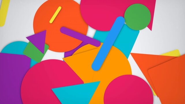 Vibrant 2D geometric shapes popping and overlapping on white, ideal for motion graphics, intro transitions and creative backgrounds