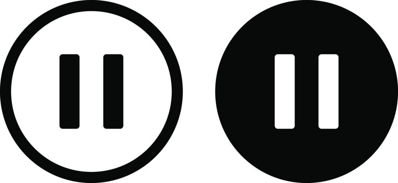 pause vector icon set. media control and playback halt symbols for modern video and audio player user interface