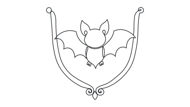 Black outline halloween bat hanging decorative element for spooky decor.