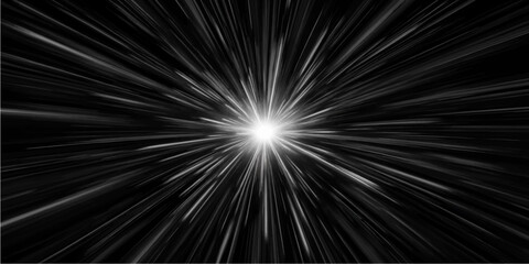 Fototapeta premium Black and white light burst vector background with glowing rays and dynamic abstract cosmic motion design