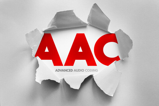 AAC Advanced Audio Coding text revealed through torn paper surface, digital sound technology concept showing audio compression format used for media playback and storage