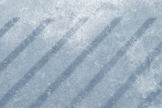 Cyanotype Blue Grunge Diagonal Fence Sunlight Shadow Lines on Aged Concrete Floor Texture