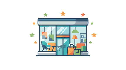 Obraz premium Modern furniture store storefront icon with shopping bags and stars