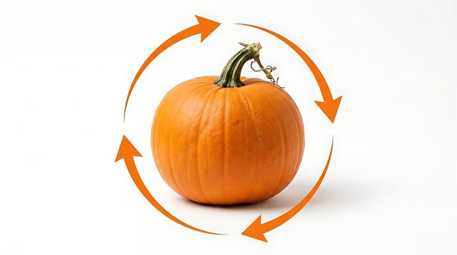 Orange pumpkin with circular arrow symbol