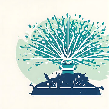 Garden sprinkler spraying water in a stylized flat vector illustration design.