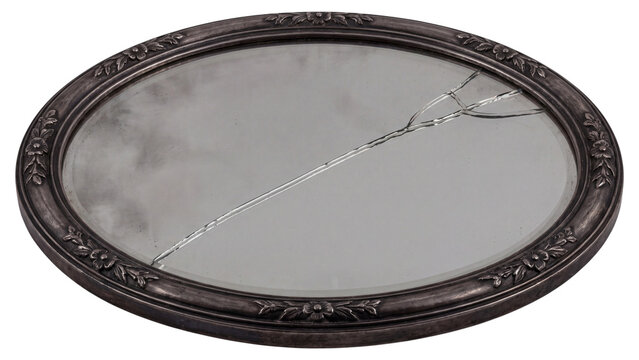 Cracked oval haunted mirror isolated PNG on transparent background