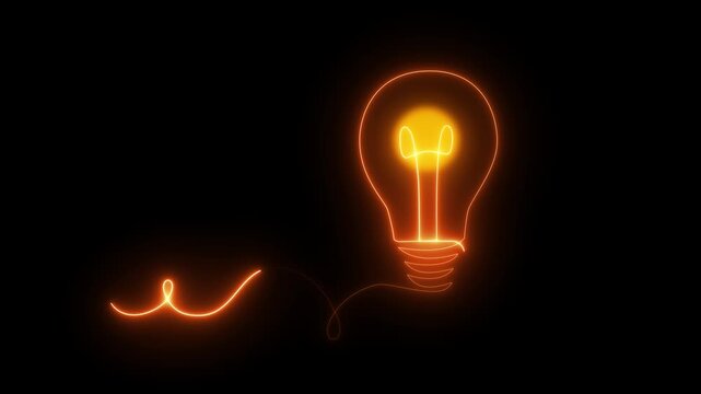 Neon Light bulb, idea concept animation. Continuous line self drawing animation.concept video on black background.