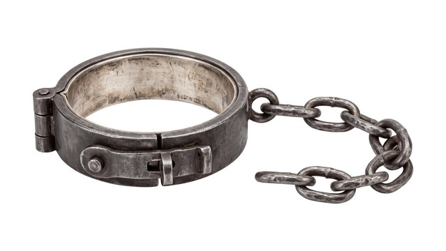 Antique ankle shackle with chain isolated PNG on transparent background