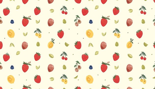 Sweet strawberry and berry seamless pattern, fresh summer fruit background