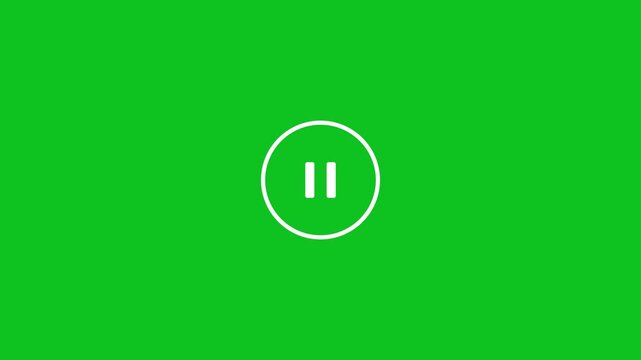 Green screen pause button animation with circular white pause icon for video players, media controls, streaming interfaces and digital applications 4k visuals