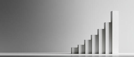 Minimalist white vertical bar graph with eight ascending rectangular shapes on smooth gray background