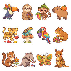 Fototapeta premium Colorful Cartoon Jungle Animal Characters Set.