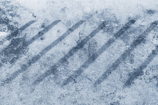 High Contrast Cyanotype Blue Grunge Fence Shadow Stripes on Rough Concrete Surface