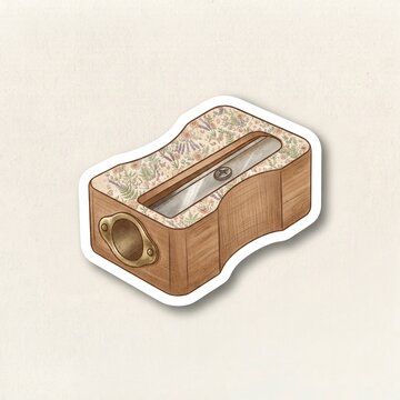 Vintage Wooden Pencil Sharpener Sticker Graphic.