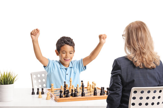 Kid celebrating a chess game victory