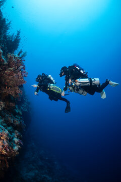 Divers engage in CCR rebreather training in Safaga, Red Sea, Egypt