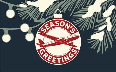 Christmas tree ornament bauble with airplane and season greetings text © Md Mujahid Fakir