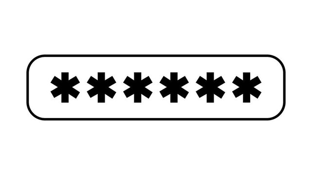 Password animated typing secret asterisks into secure input field box loop on 4k white background