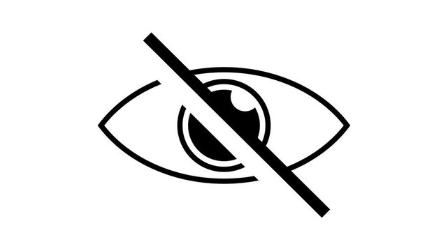 Eye icon animated show and hide toggle with slash cross line loop on 4k white background