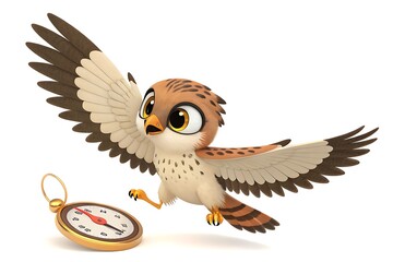 Obraz premium Cute cartoon owl flying with a pocket watch