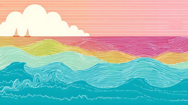 drawing visualizing creative thoughts as flowing hand drawn waves