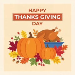 Naklejka premium Autumnal Thanksgiving Celebration Graphic Featuring Pumpkins and Roast Turkey