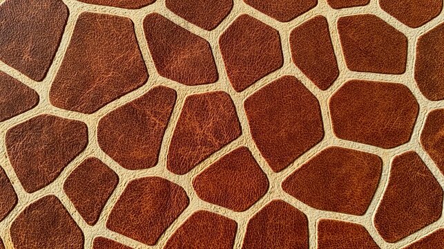 Close view of textured brown giraffe print pattern on natural leather surface, beautiful animal inspired texture for fashion and interior decoration projects
