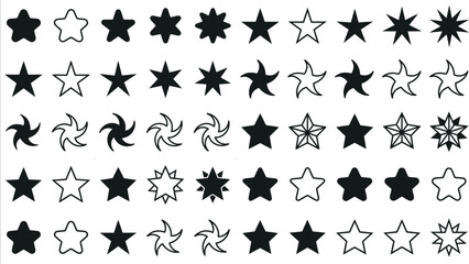 Fototapeta premium Set of black and white star symbols without background