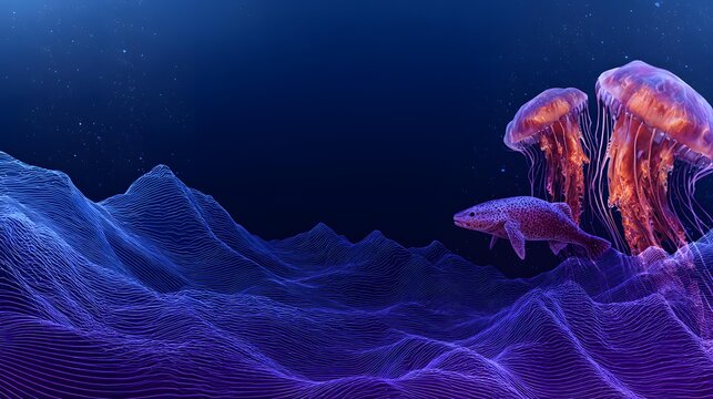 background with sketch lines coming alive as luminous characters and abstract creatures floating in space