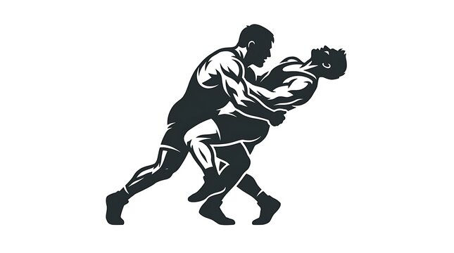 Wrestling match silhouette of two athletes grappling in a competitive combat sport action.