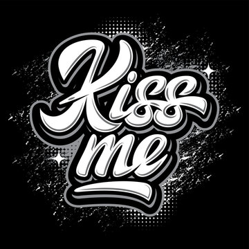 Glossy chrome script logotype with a vintage distressed vector texture on a dark background with sparkles and dots.