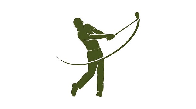 Golf player silhouette swinging club, professional golfer icon for sports branding design.