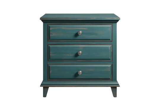 Teal wooden bedside cabinet with three drawers