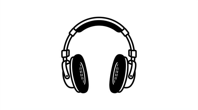 A simple black and white illustration of a pair of headphones on a plain background