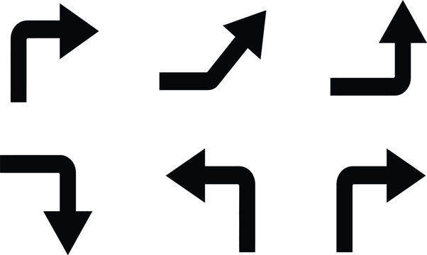 Set of black directional arrows showing various turns and angles
