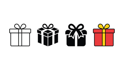 Fototapeta premium Set of four different gift box icons with various line and flat vector graphic styles isolated