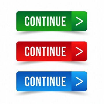 Modern continue button in green red and blue color with arrow