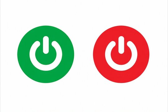 Power button icon with on and off states in green and red circular design