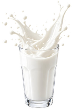 Glass of Milk with Splashes isolated