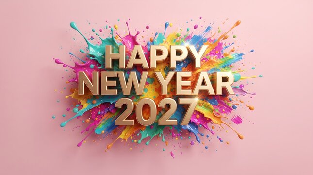 Asphalt road showing transition from year 2026 to happy new year 2027 at sunset