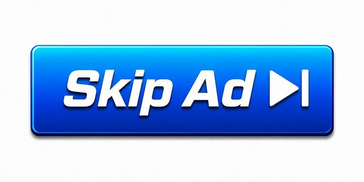Modern skip ad button with arrow icon on blue background