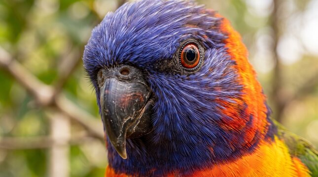 Close-up portrait of a colorful rainbow lorikeet parrot head