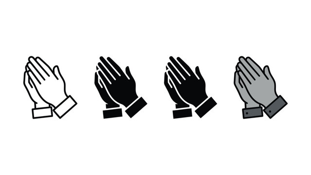 Set of four prayer hands icons in various flat graphic styles